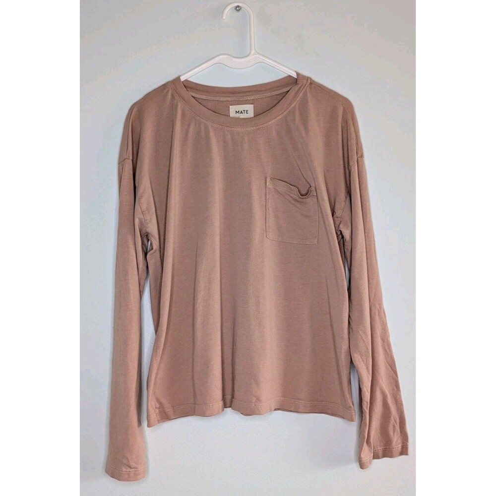 MATE The Label Medium Mauve Crew Neck Long Sleeve Top Tencel Organic Cotton Tee